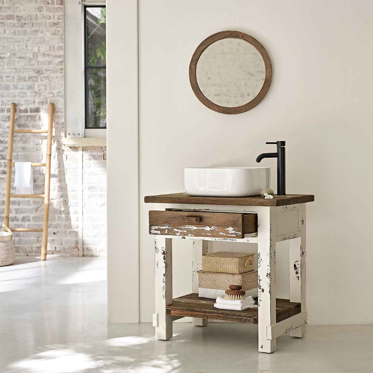 Miroir en bois recyclé massif rond Ø 50 cm