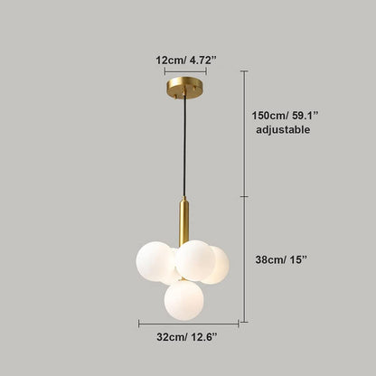 Suspension en laiton à 4 boules blanches