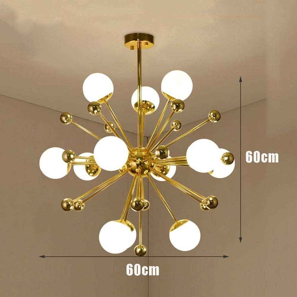 Lustre Eleven 11 branches en doré et boule blanche