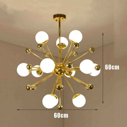 Lustre Eleven 11 branches en doré et boule blanche