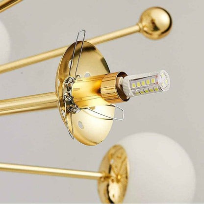 Lustre Eleven 11 branches en doré et boule blanche