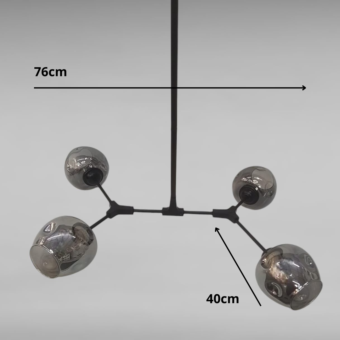 Lustre Sky ajustable en noir et globes verre fumé