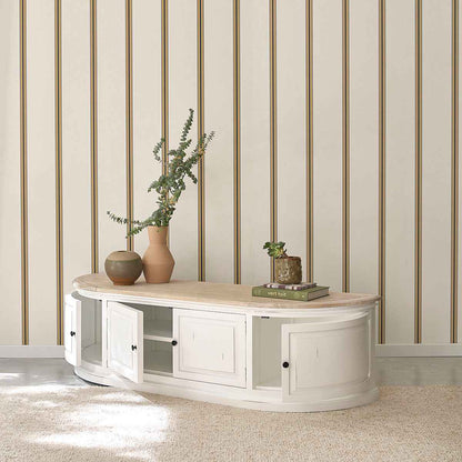 Meuble TV en bois d'acajou et teck blanc 160 cm