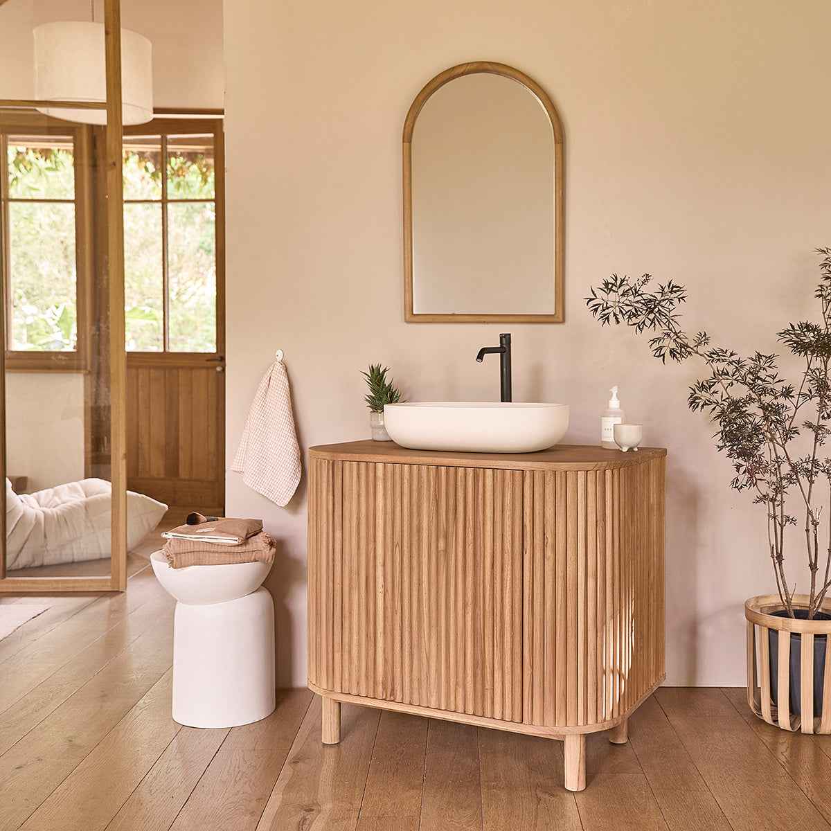 Meuble sous vasque en teck massif 90 cm