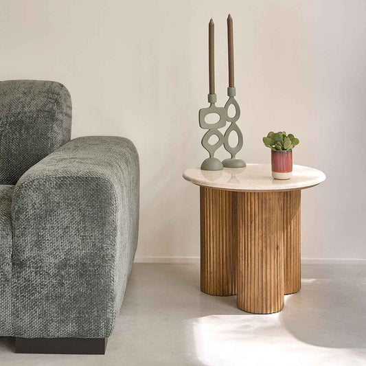 Table d'appoint en bois de manguier et marbre ronde