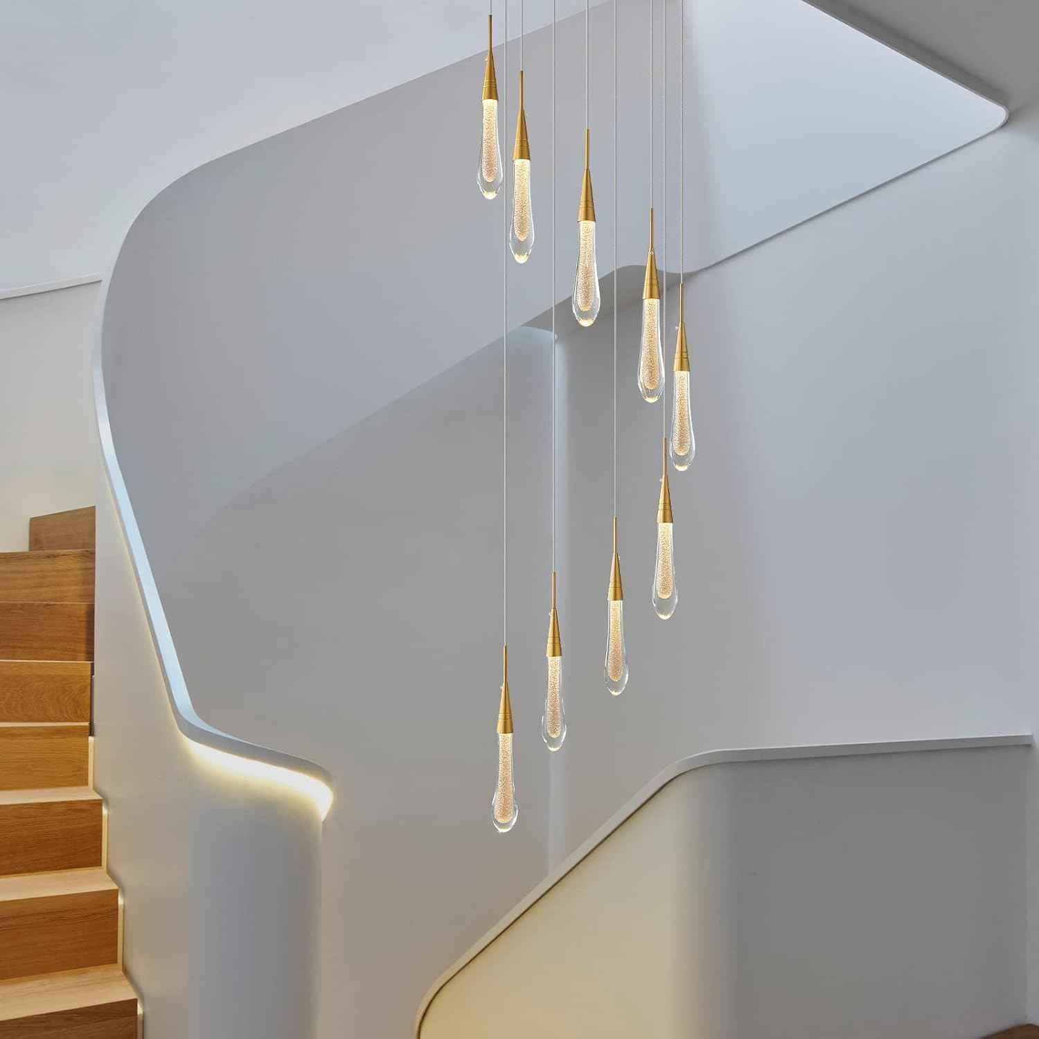 Grand Lustre 13 Tea Drop en verre cristallin double hauteur