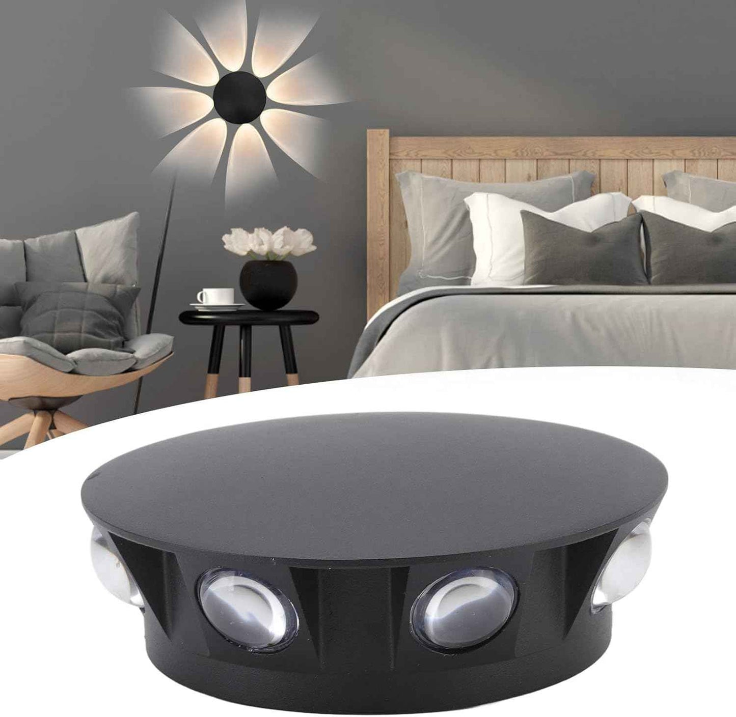 Applique murale noire à 8 Led étanche