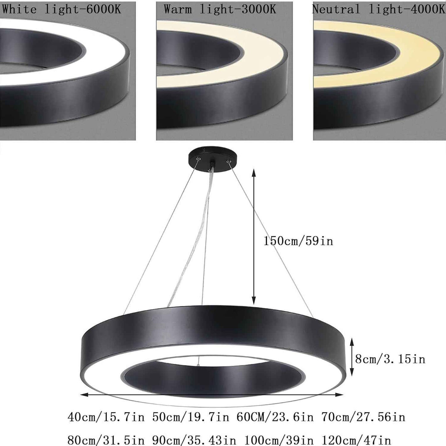Suspension Cercle noir industriel moderne