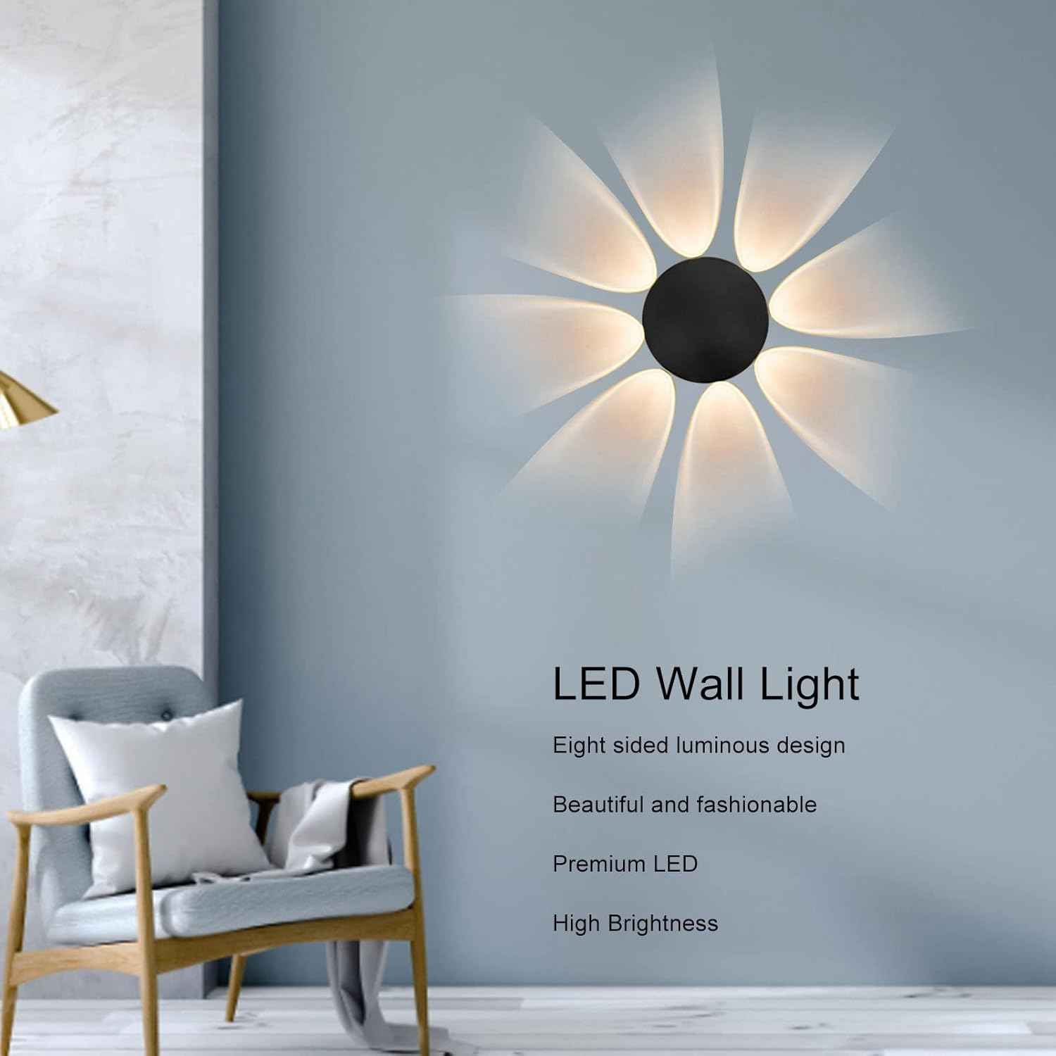 Applique murale noire à 8 Led étanche