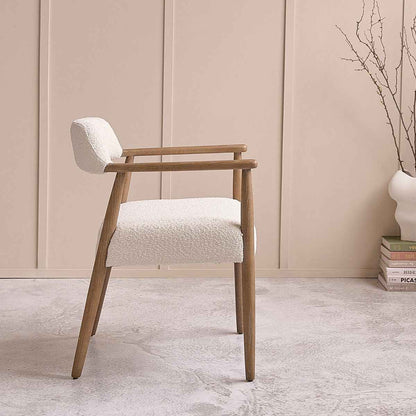 Chaise en chêne massif et tissu bouclette
