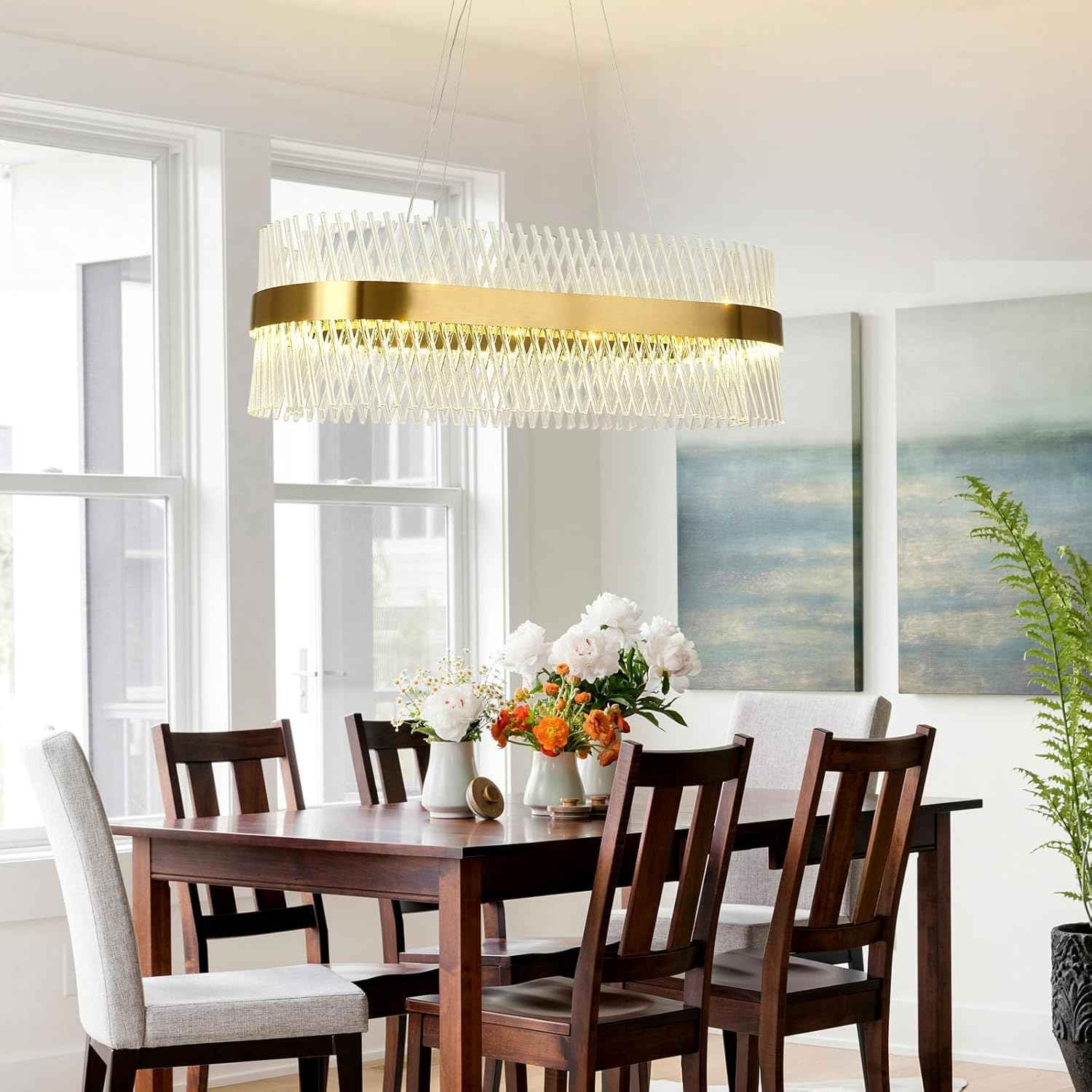 Lustre Ovale en verre cristallin au design moderne contemporain