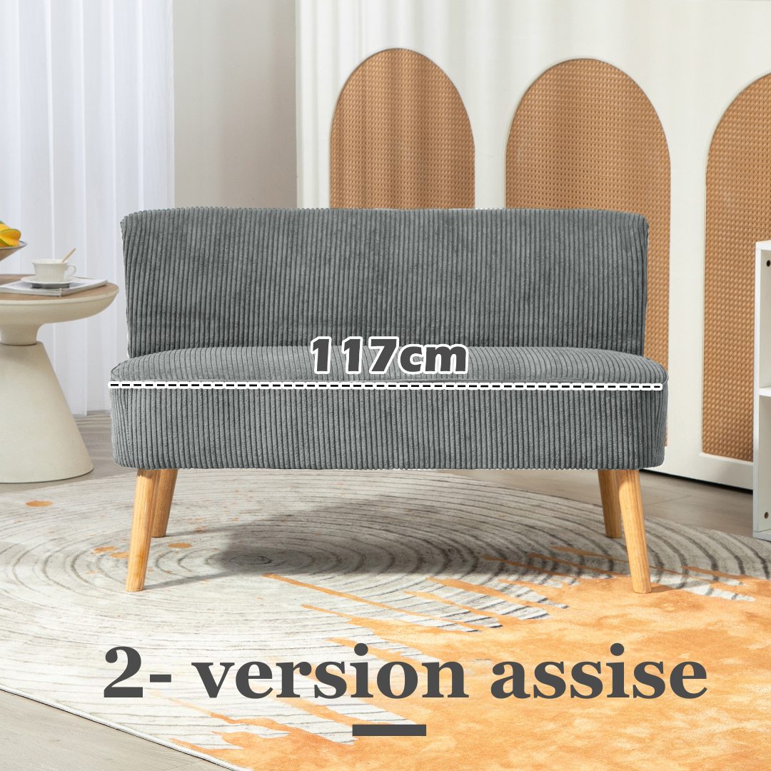 Canapé d'intérieur 2 places HOMCOM gris en velours, avec structure en bois et pieds évasés, dimensions 117 x 56.5 x 77 cm.