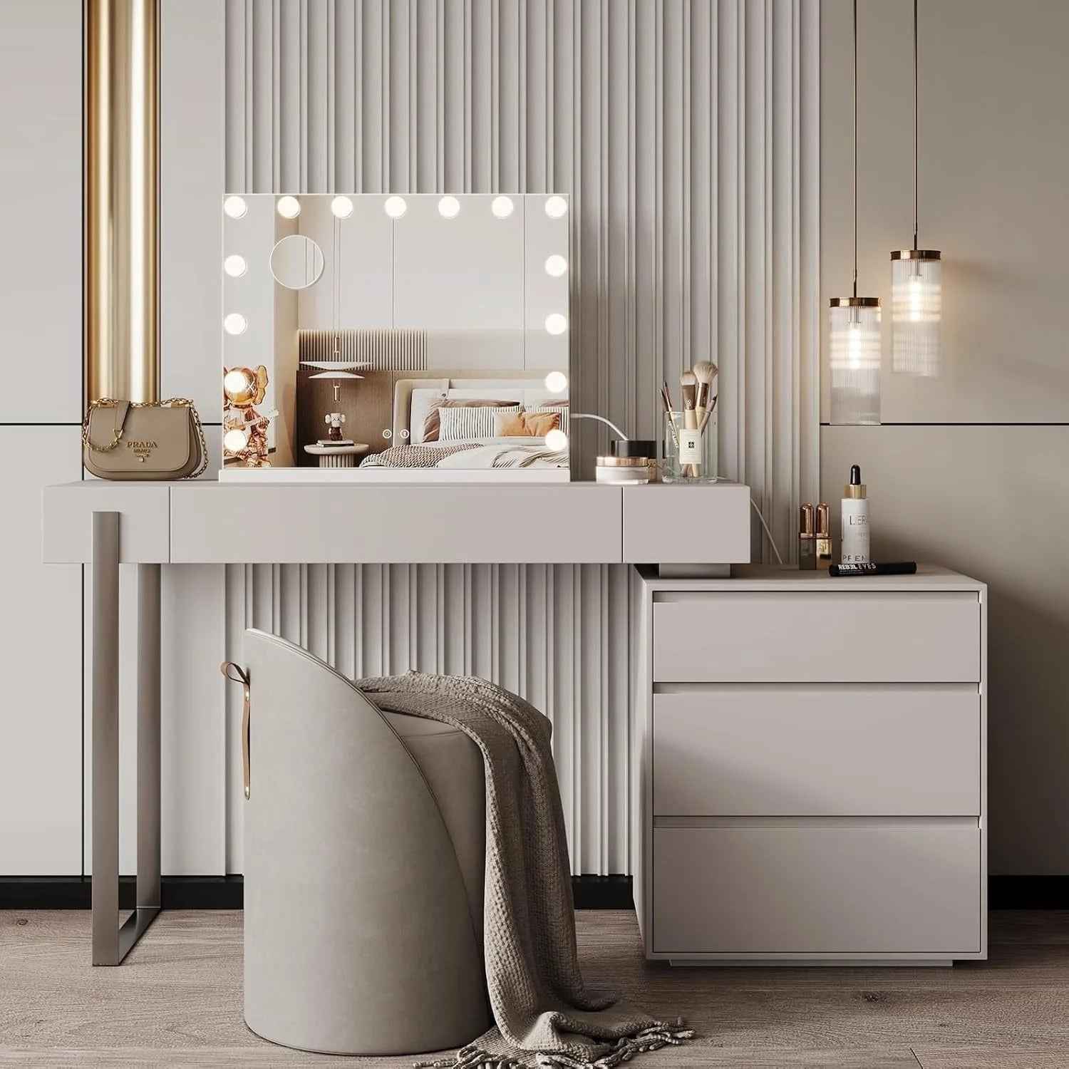 Bluetooth Speaker Hollywood Vanity Mirror with Lights – 58×45cm Large LED Makeup Mirror, 15 Dimmable Bulbs, 3 Color Modes & USB Port