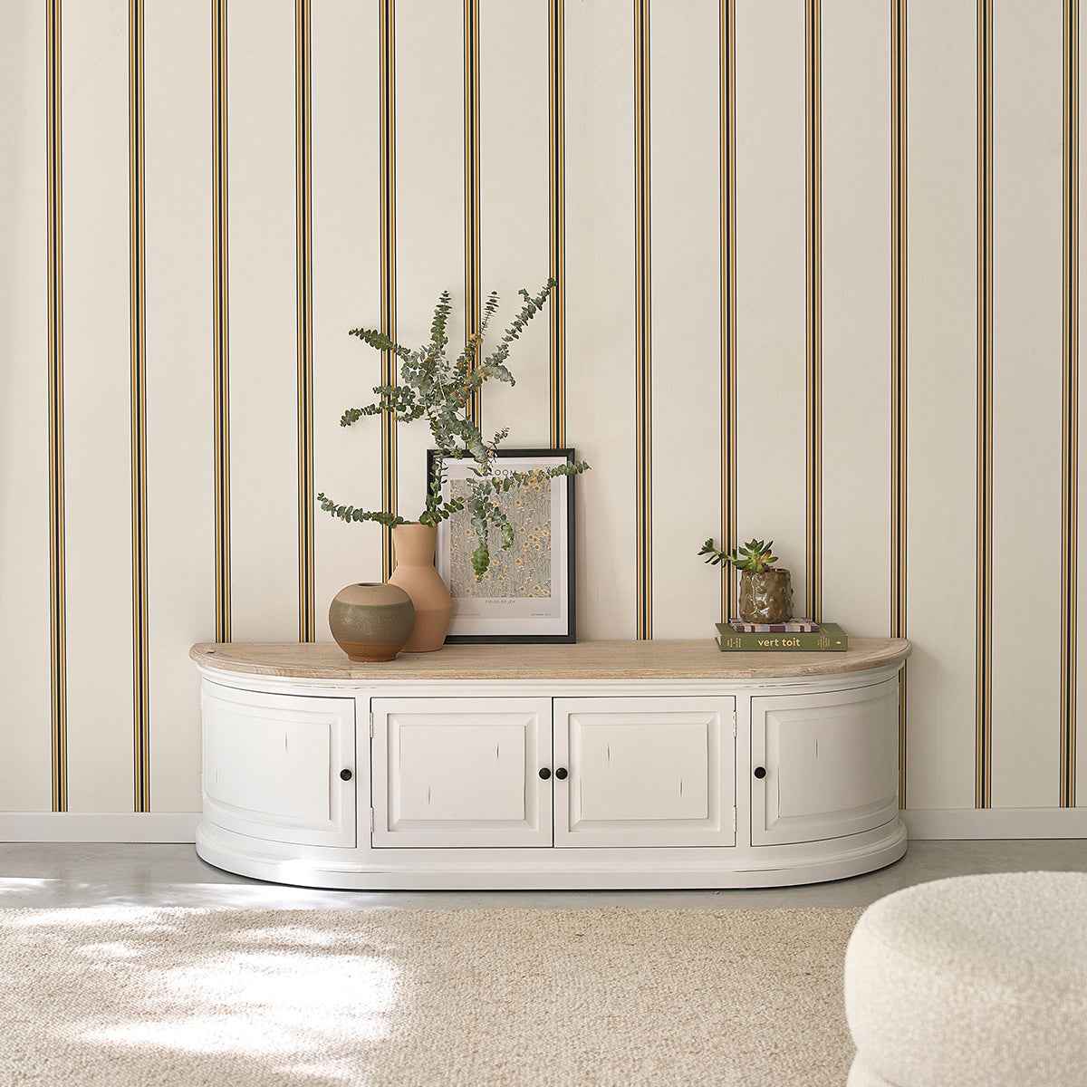 Meuble TV en bois d'acajou et teck blanc 160 cm