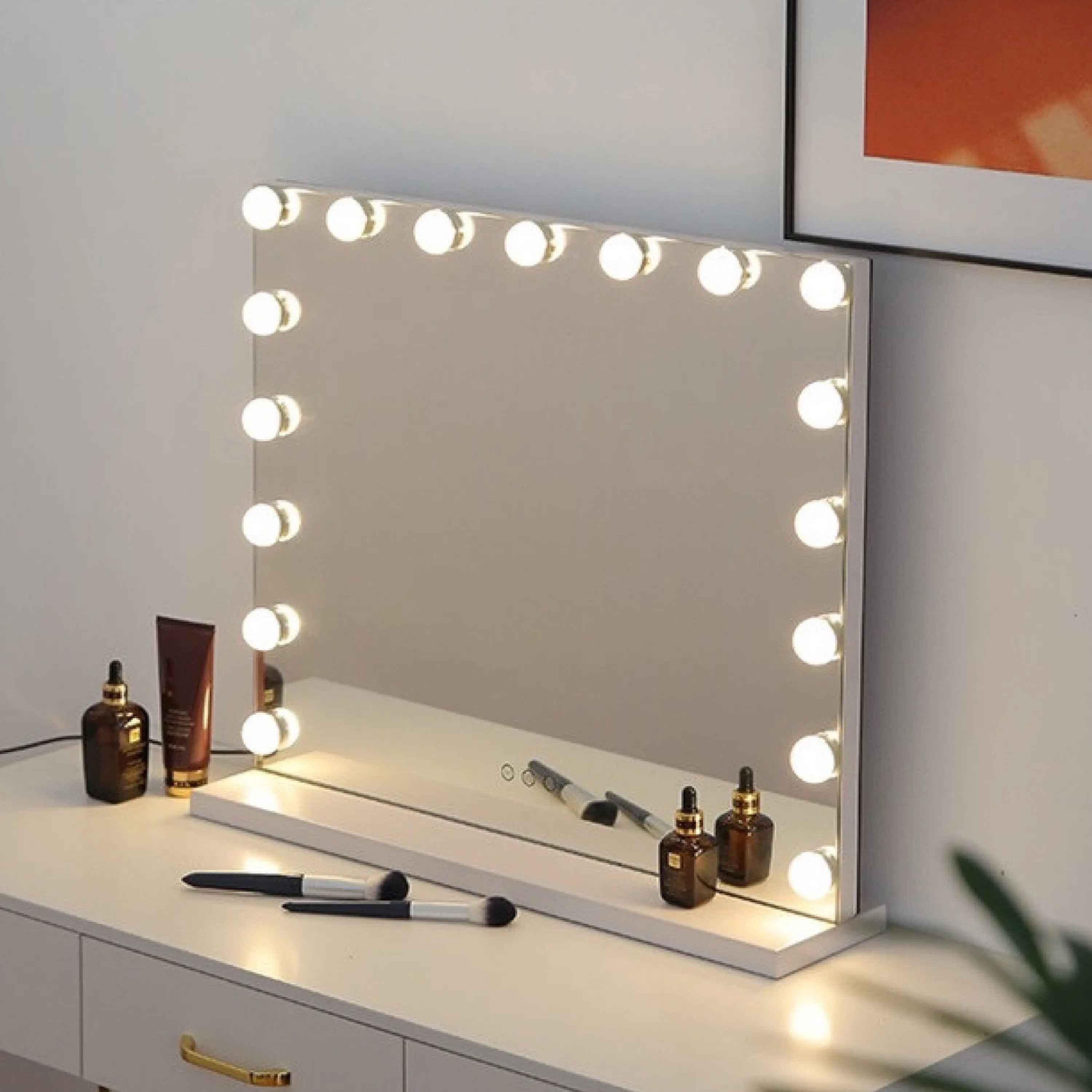 Large Hollywood Makeup Mirror with 17 LED Bulbs – 3 Color Modes for Dressing Table