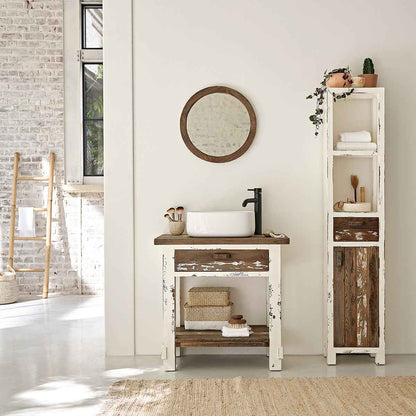 Miroir en bois recyclé massif rond Ø 50 cm