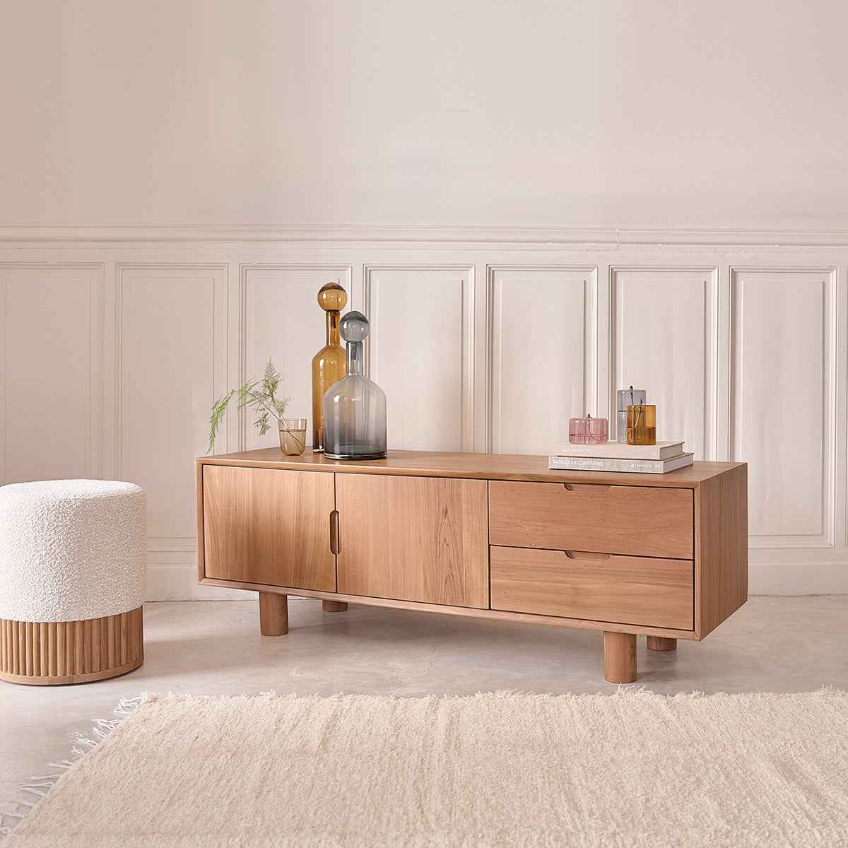 Meuble TV en teck massif 150 cm