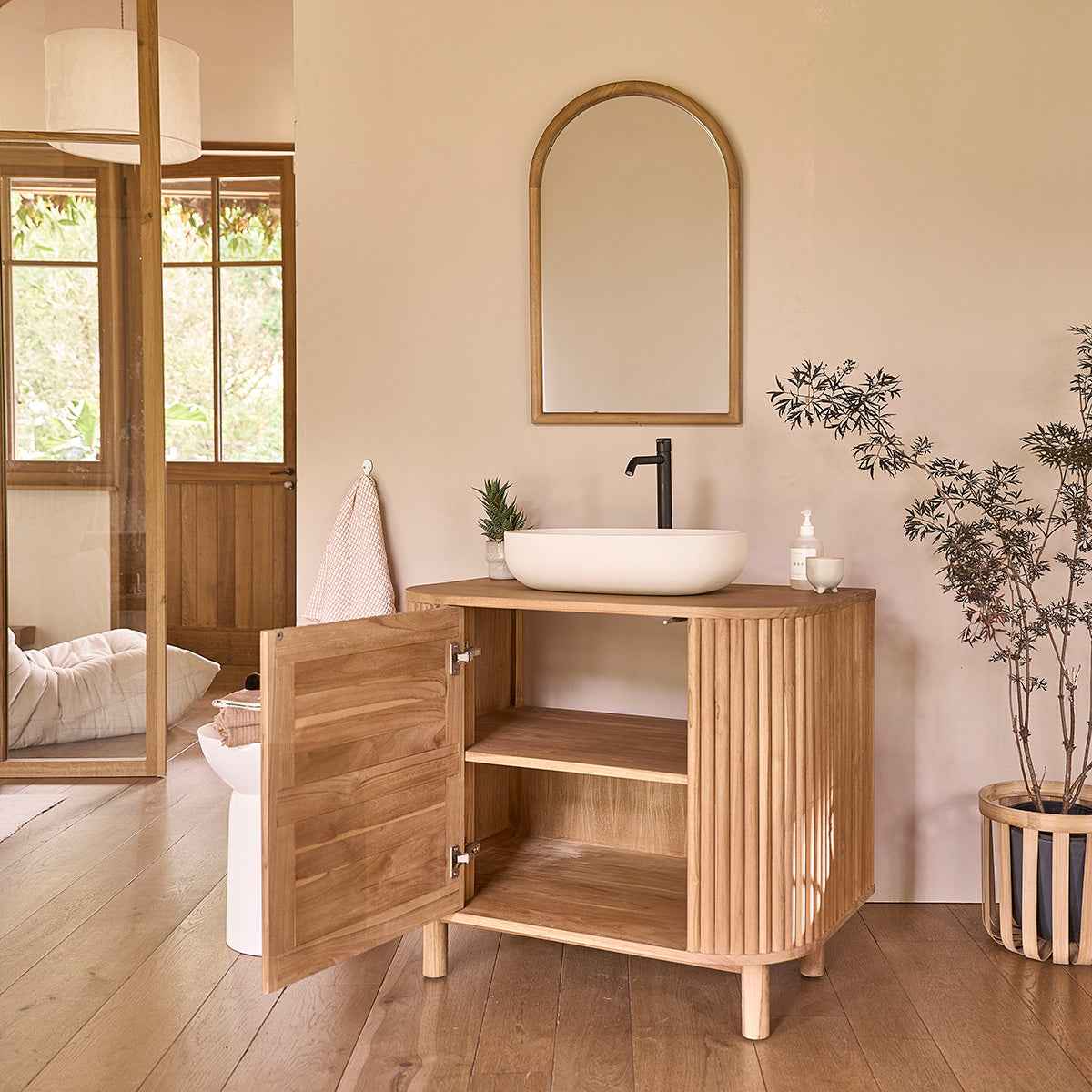 Meuble sous vasque en teck massif 90 cm