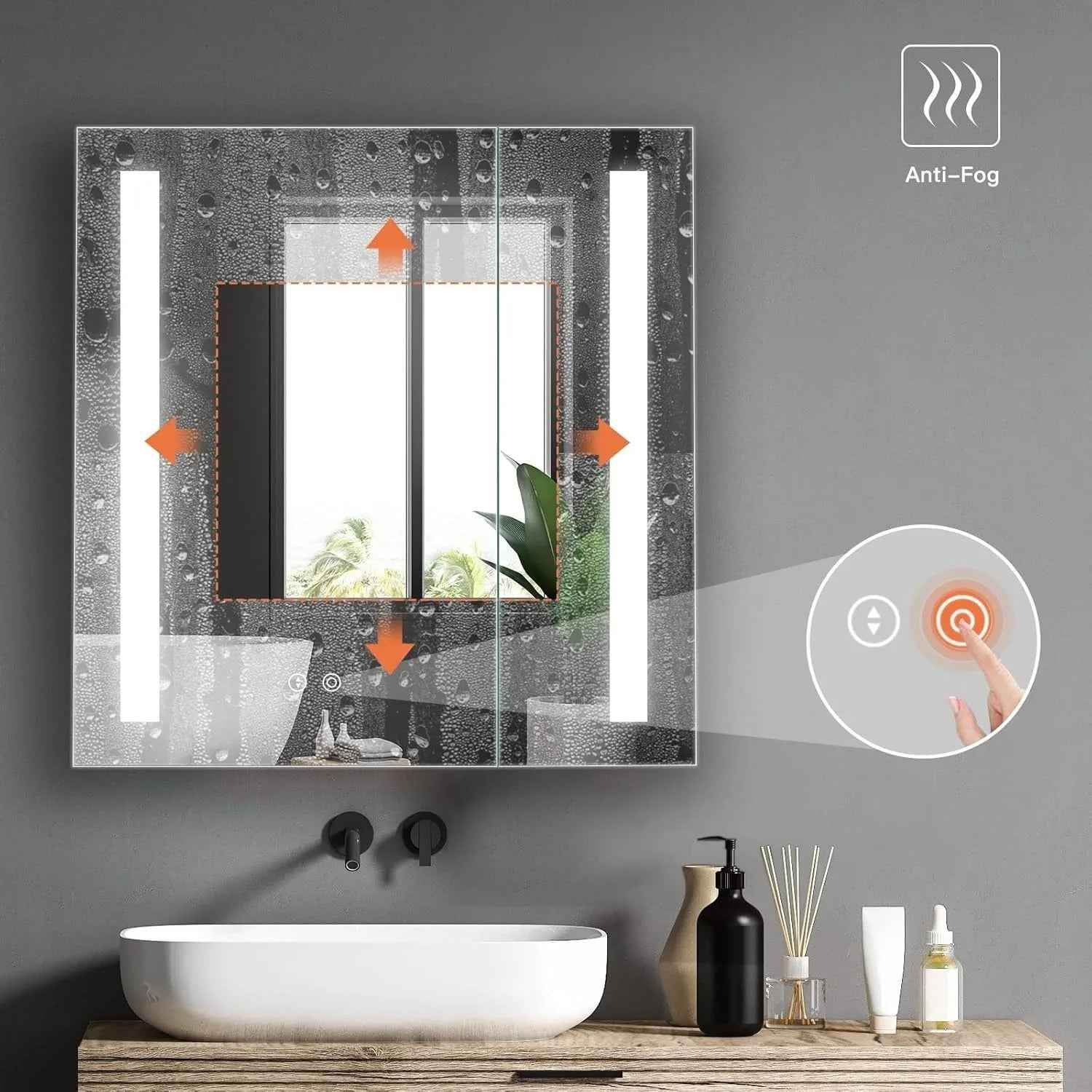2-Door LED Bathroom Mirror Cabinet with Shaver Socket, 3-Color Dimmable Lighting & Demister Pad