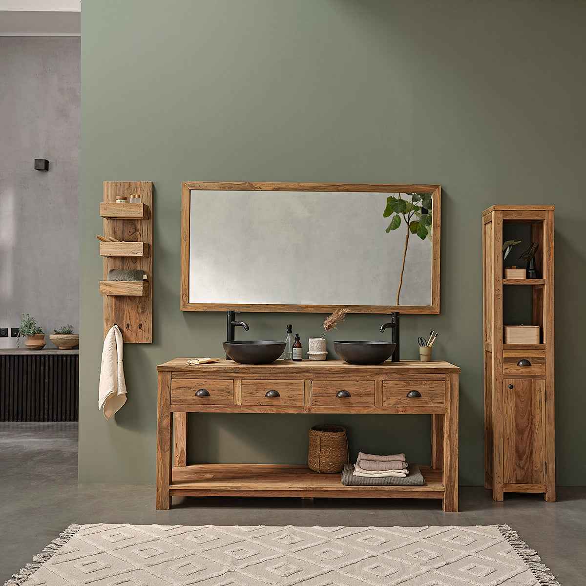 Miroir en teck massif recyclé rectangulaire 160x80 cm