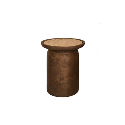 Table d'appoint en bois de manguier et travertin ronde