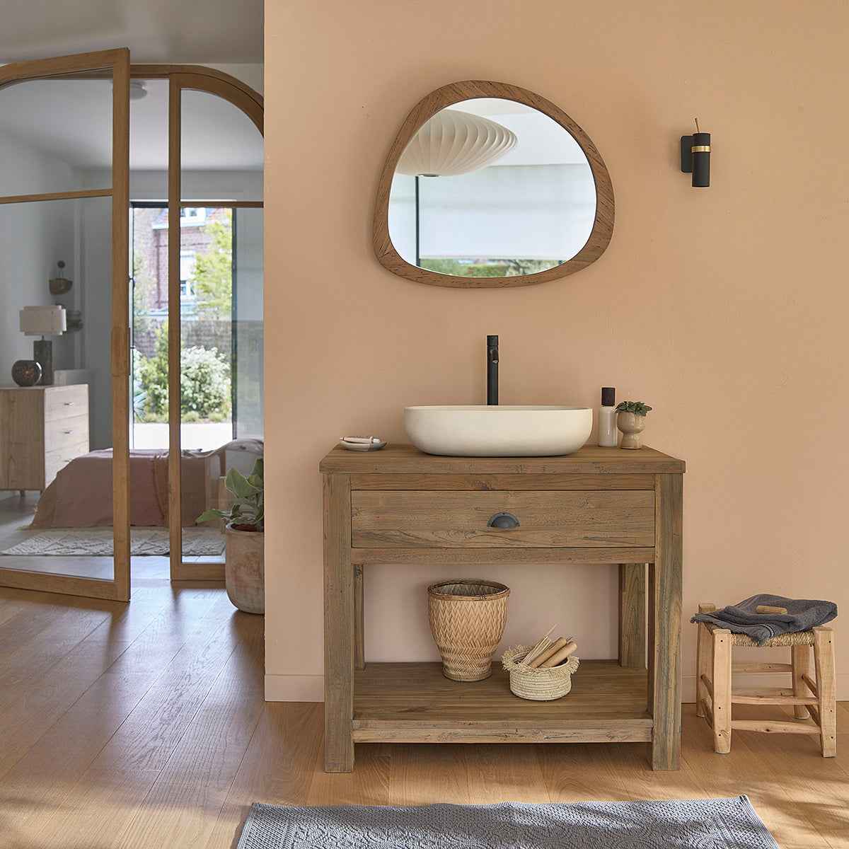 Miroir en teck massif recyclé 70 cm