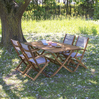 Fauteuil de jardin pliant en acacia massif et textilène gris