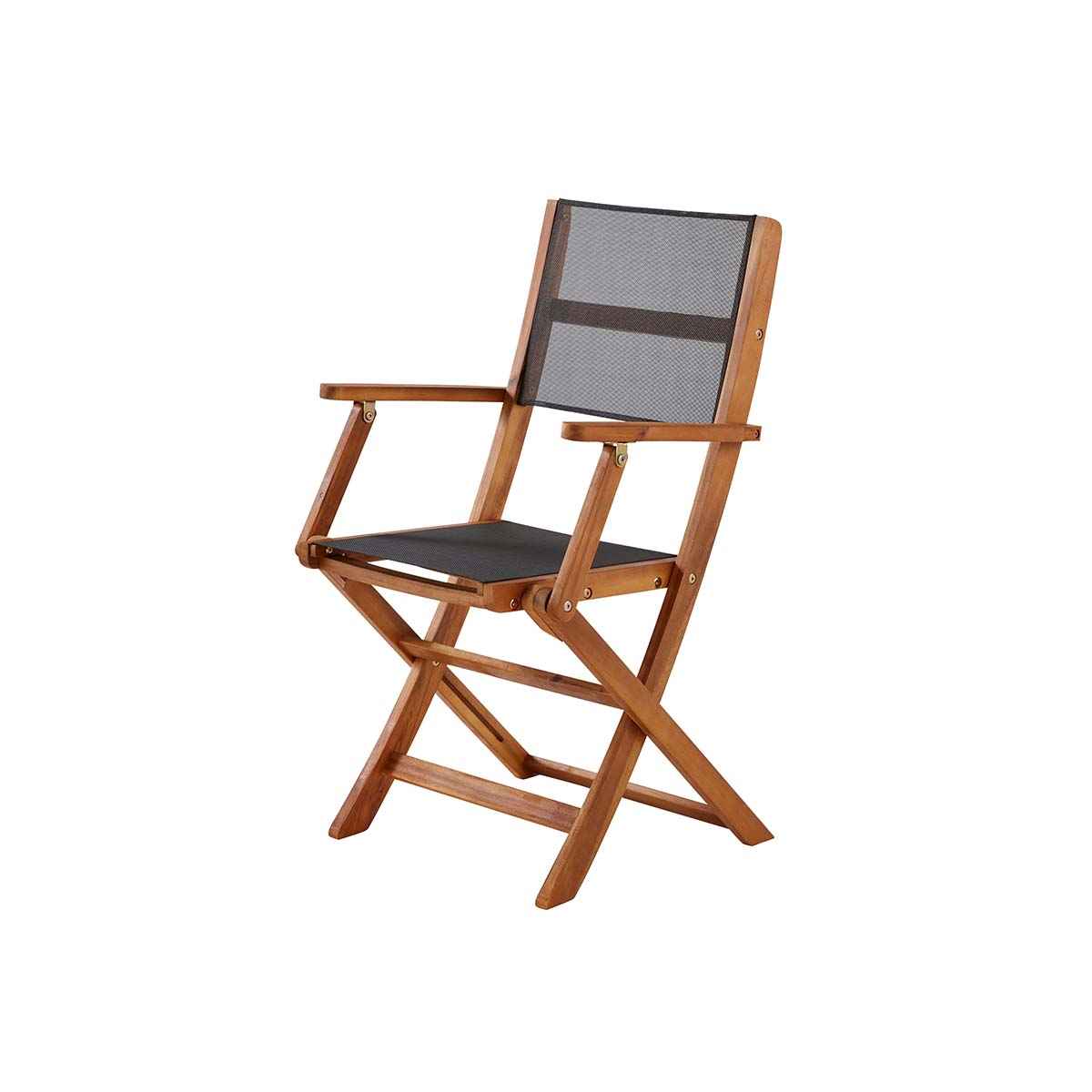 Fauteuil de jardin en acacia massif et textilène noir