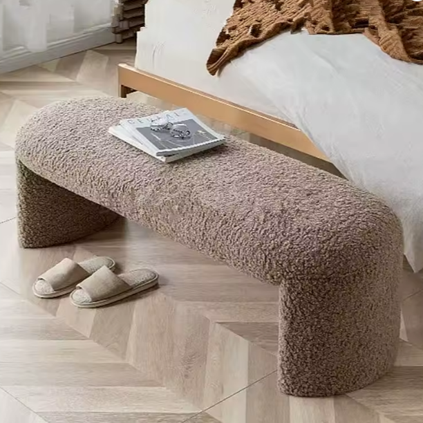 Banc ARU en tissu bouclette orange 120x40x45 cm pour chambre ou salon