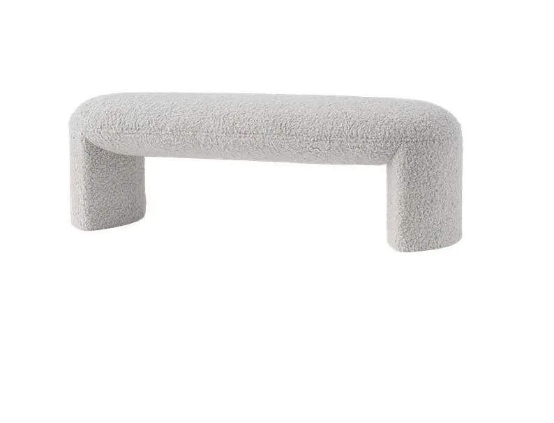 Banc moderne rembourré en bouclette orange avec pieds stables