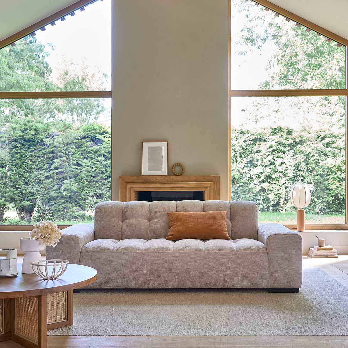 Canapé droit 3 places en velours tressé beige