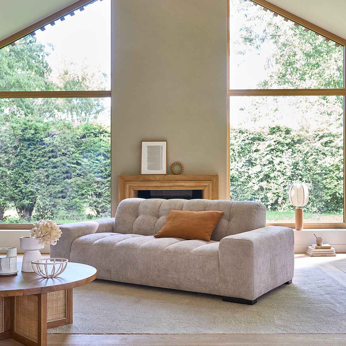 Canapé droit 3 places en velours tressé beige