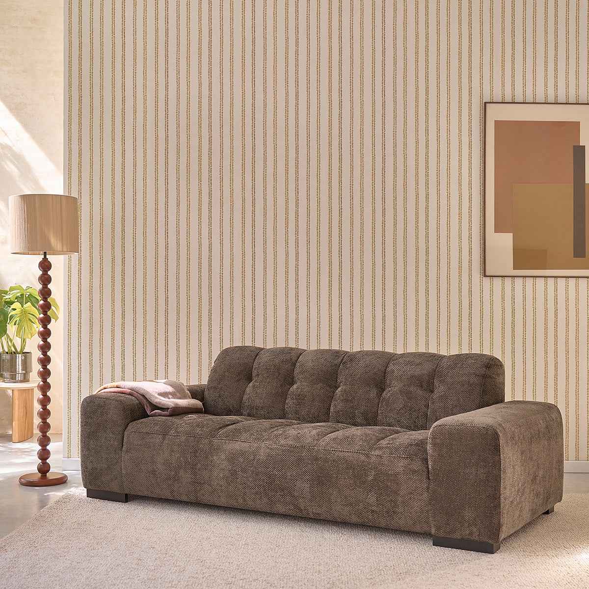 Canapé droit 3 places en velours tressé moka