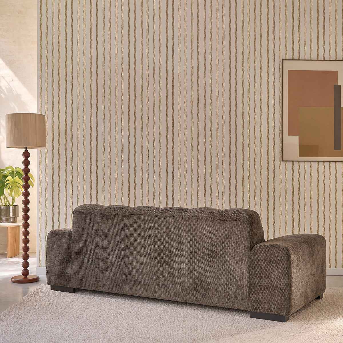 Canapé droit 3 places en velours tressé moka