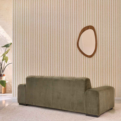 Canapé droit 3 places en velours côtelé kaki