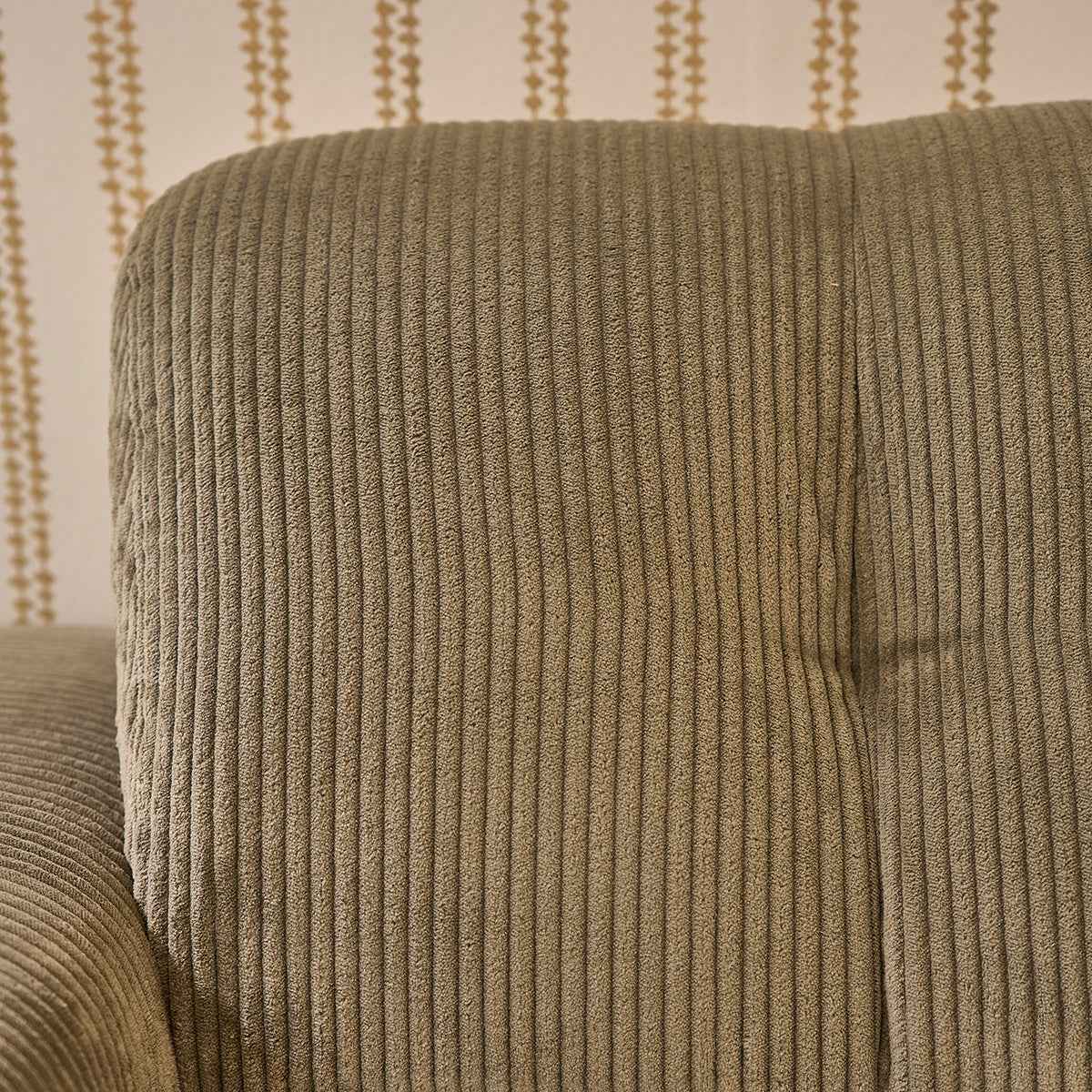 Canapé droit 3 places en velours côtelé kaki