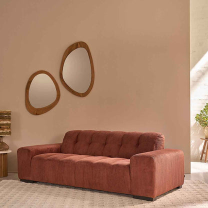 Canapé droit 3 places en velours côtelé terracotta