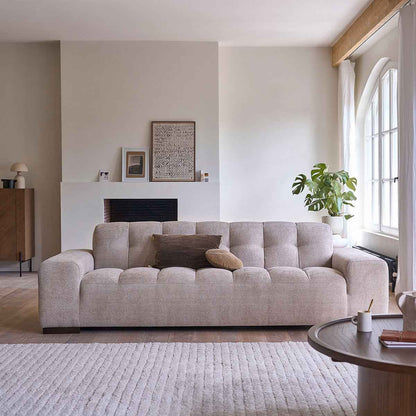 Canapé droit 4 places en velours tressé beige