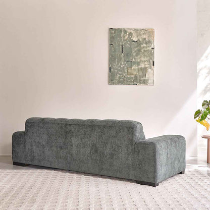 Canapé droit 4 places en velours tressé vert de gris