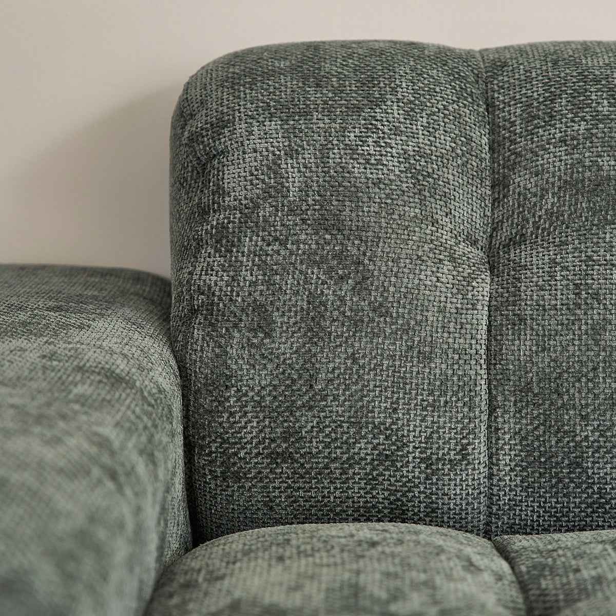 Canapé droit 4 places en velours tressé vert de gris