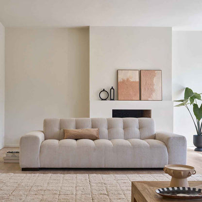 Canapé droit 4 places en velours côtelé écru