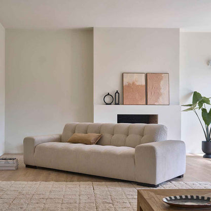 Canapé droit 4 places en velours côtelé écru