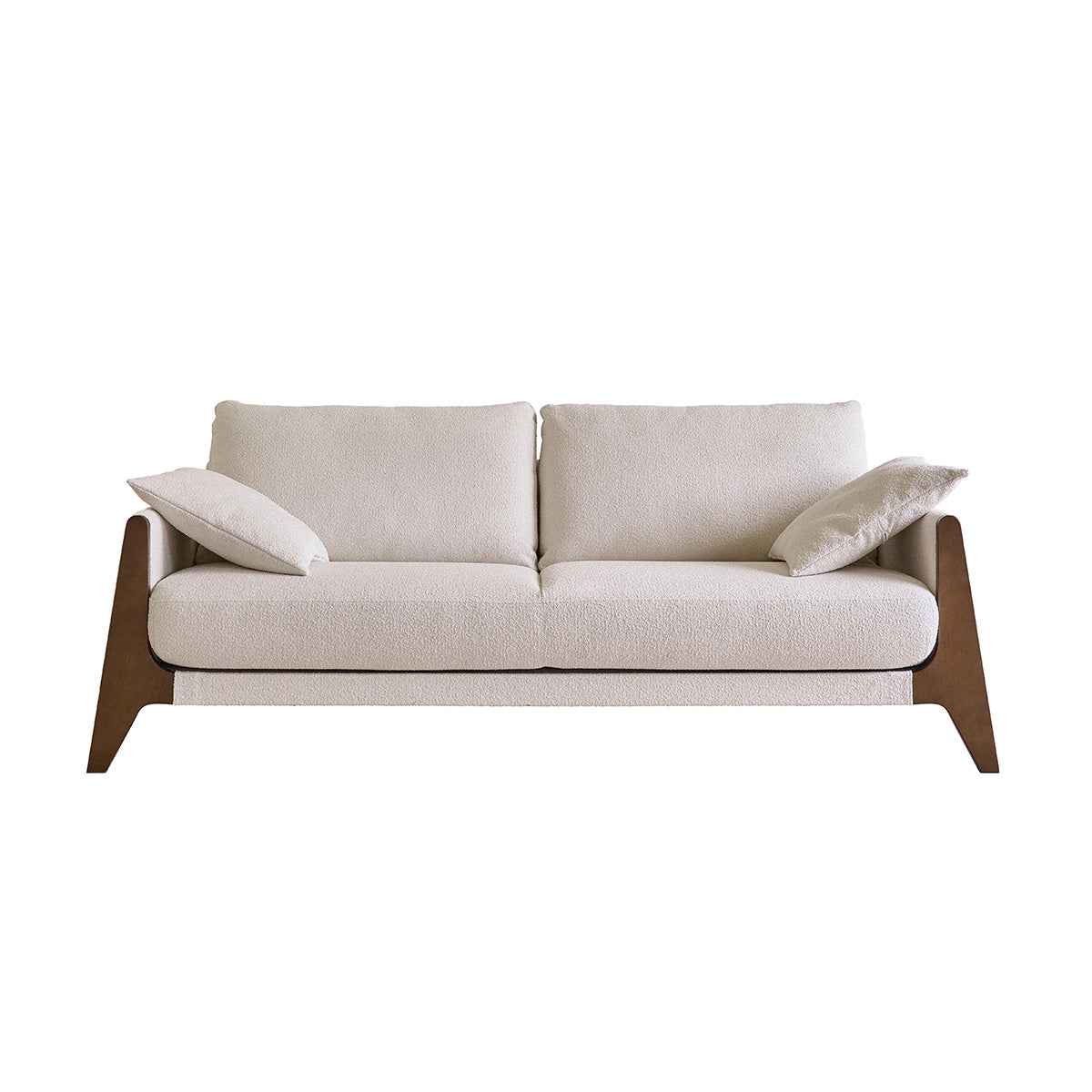 Canapé droit 3 places en bois massif et tissu bouclette blanc