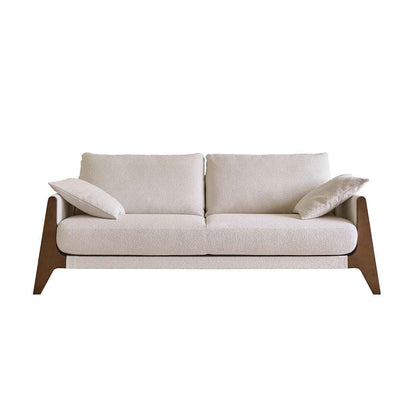 Canapé droit 3 places en bois massif et tissu bouclette blanc