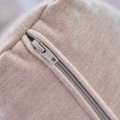 Canapé droit 3 places en bois massif et velours beige chiné