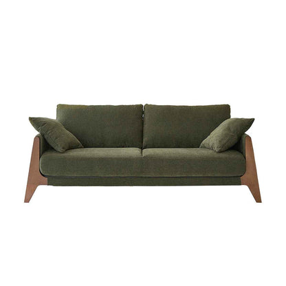 Canapé droit 3 places en bois massif et tissu velours vert mousse