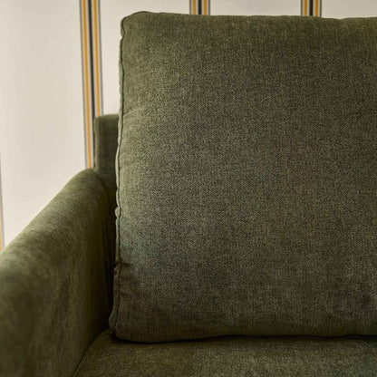 Canapé droit 3 places en bois massif et tissu velours vert mousse