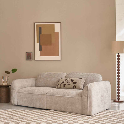 Canapé droit 3 places en velours tressé beige