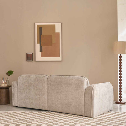 Canapé droit 3 places en velours tressé beige