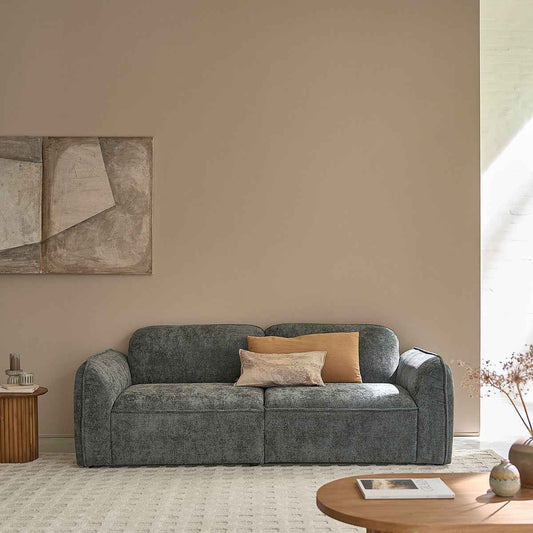 Canapé droit 3 places en velours tressé vert de gris